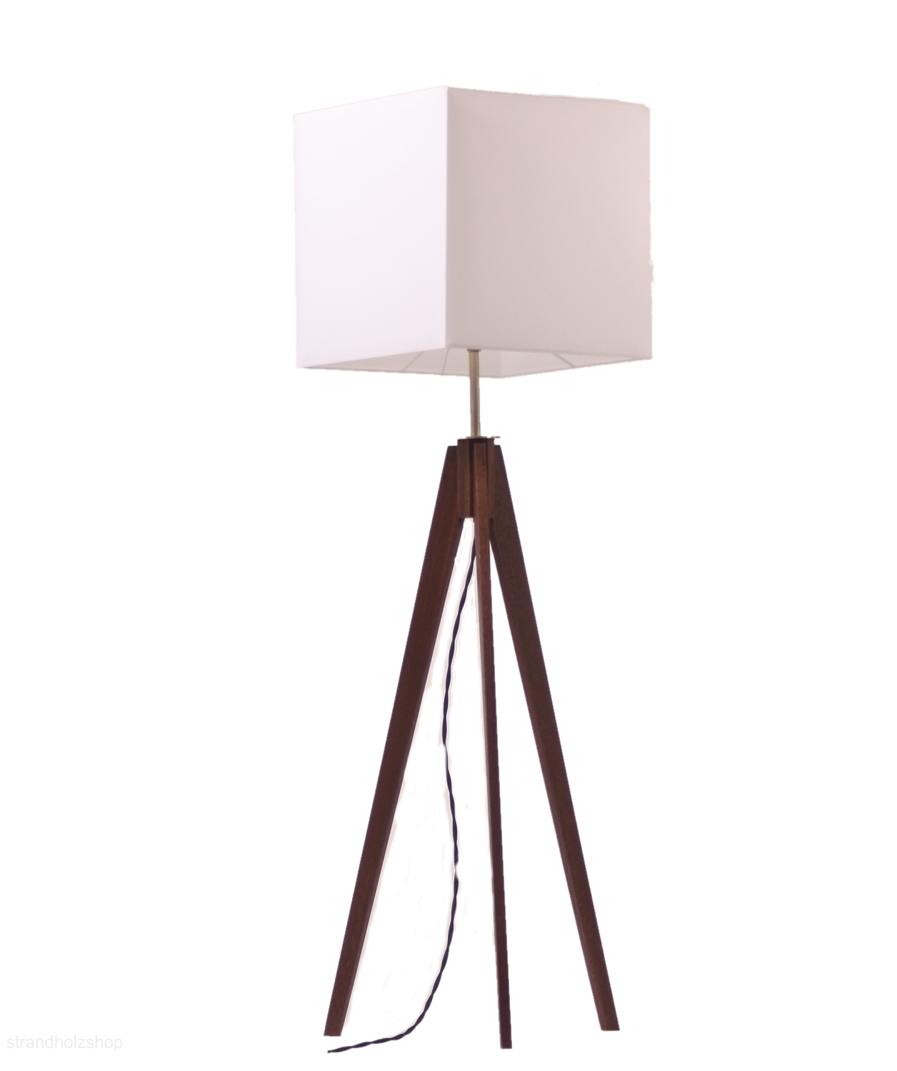 Dreibein Holz Stehlampe Tripodlampe 50er 60er Designleuchte Lampenschirm in Weiß