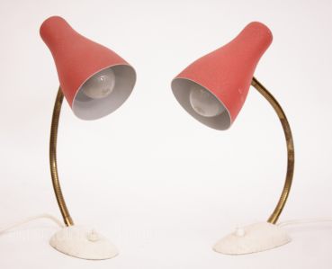 2 Nachttischlampen & Tischlampen 50er 60er Jahre in Messing & Rot