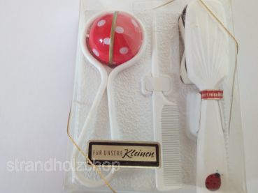 Babyset Vintage Rassel Kamm Bürste Pflegeset Kind Baby Geschenk Geburt