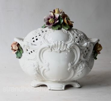 Vintage Suppen Terrine Schüssel mit Blumenbouquet Keramik