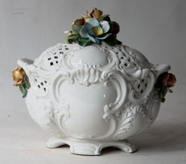 Preview: Vintage Soup Tureen Bowl with Flower Bouquet Ceramic