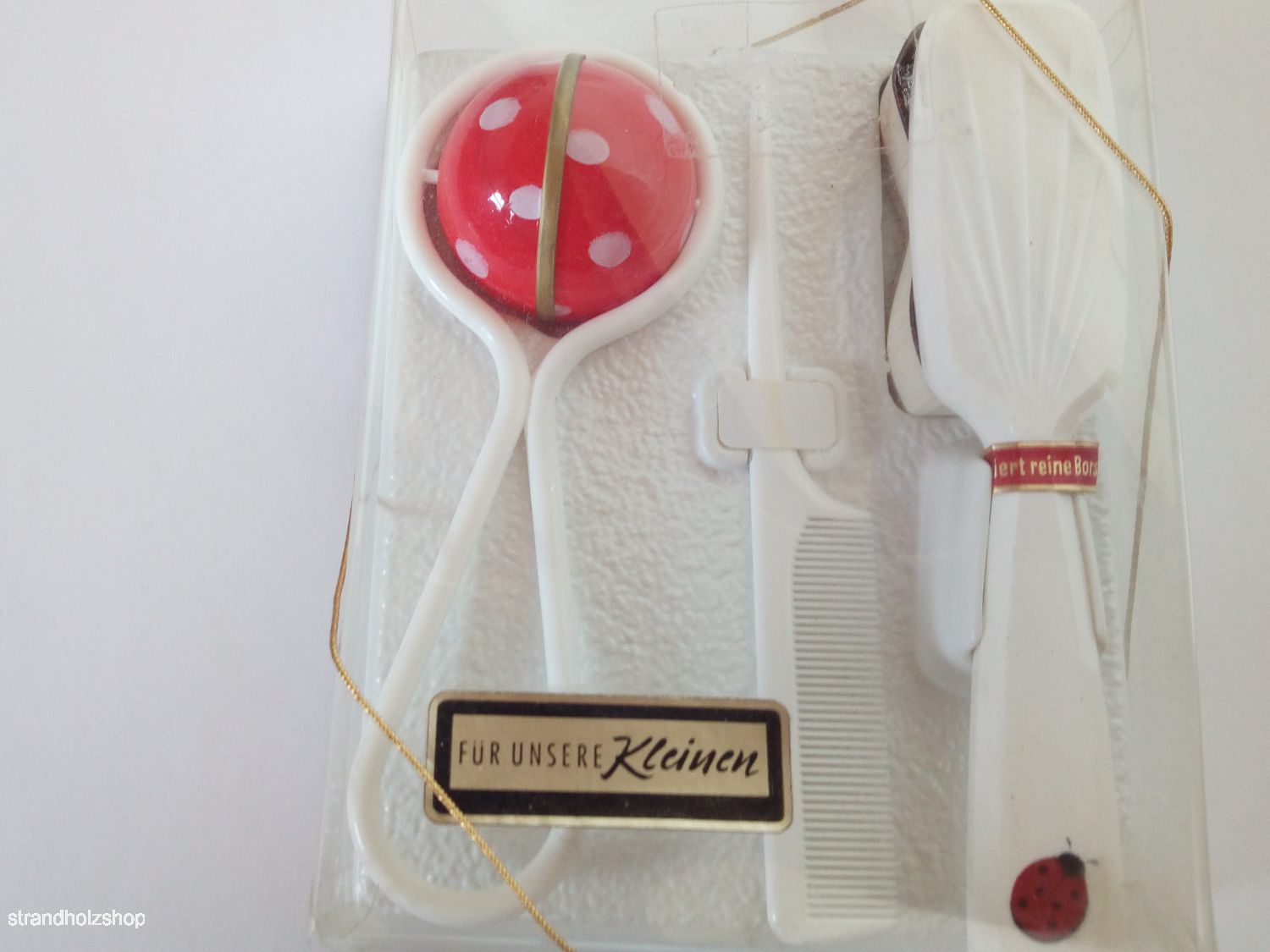 Babyset Vintage Rassel Kamm Bürste Pflegeset Kind Baby Geschenk Geburt