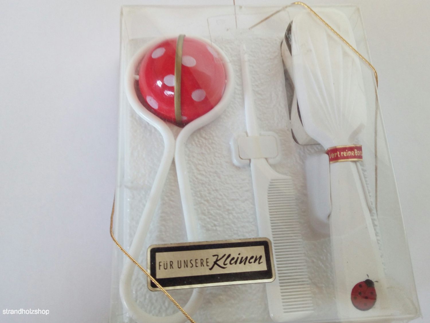 Babyset Vintage Rassel Kamm Bürste Pflegeset Kind Baby Geschenk Geburt